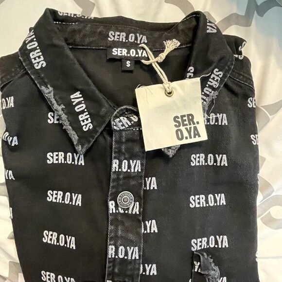 SER.O.YA Alex Button Down Shirt Logo Print Western Jacket Shacket S - Picture 3 of 6